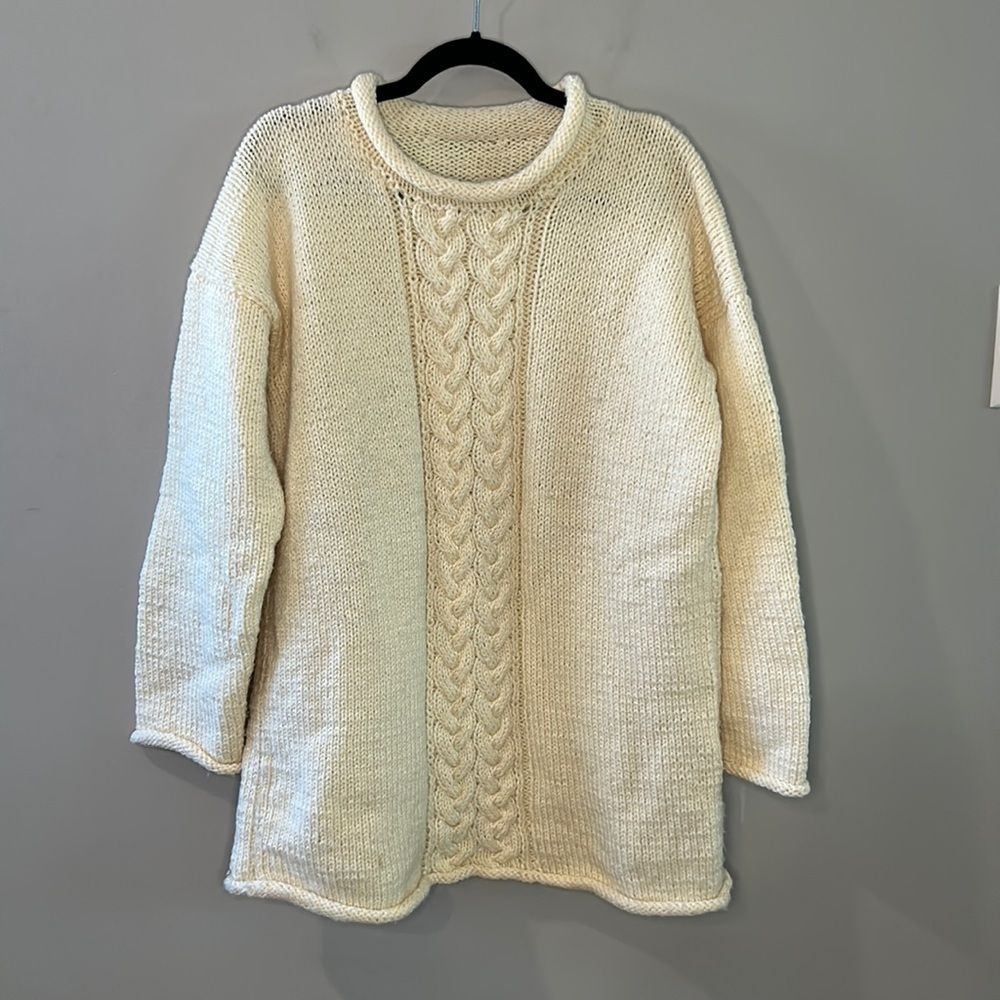 Handmade Cable Knit Sweater Cream Chunky Oversized Approx Woman's Size L/XL